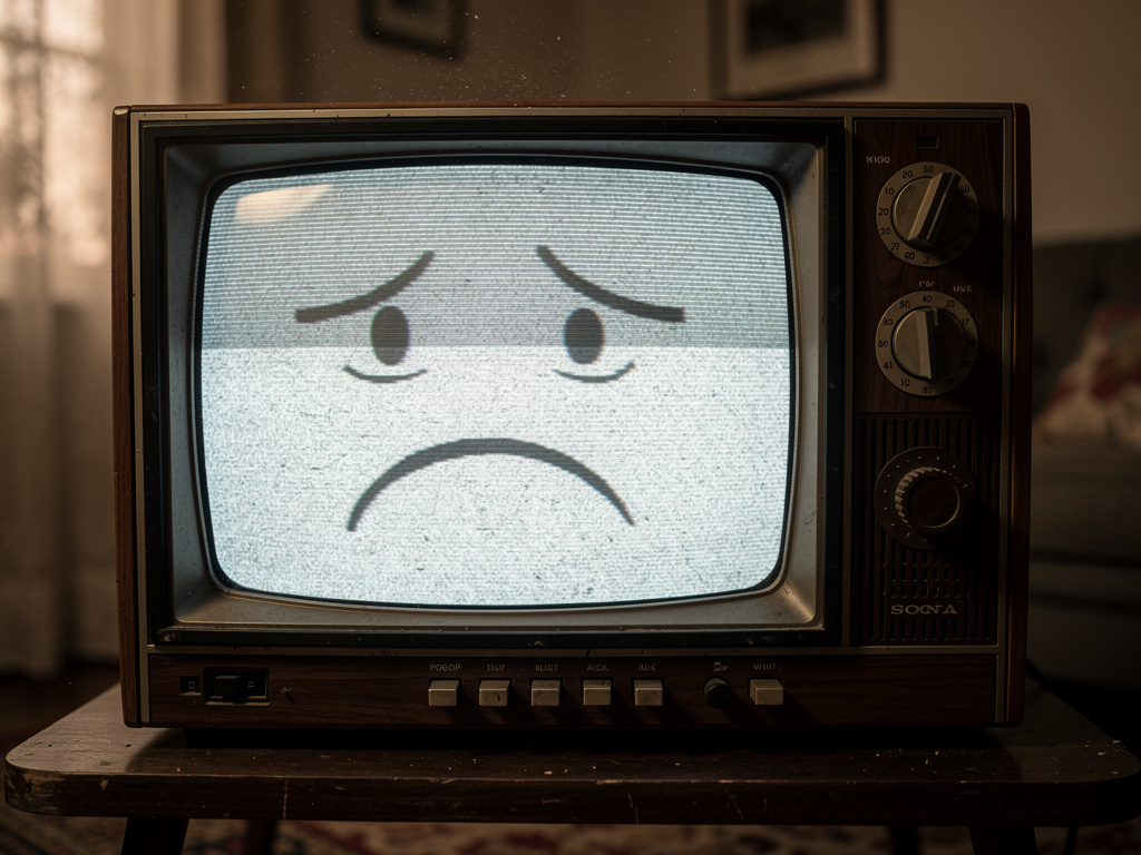 Alter Fernseher mit unglücklichem Gesicht